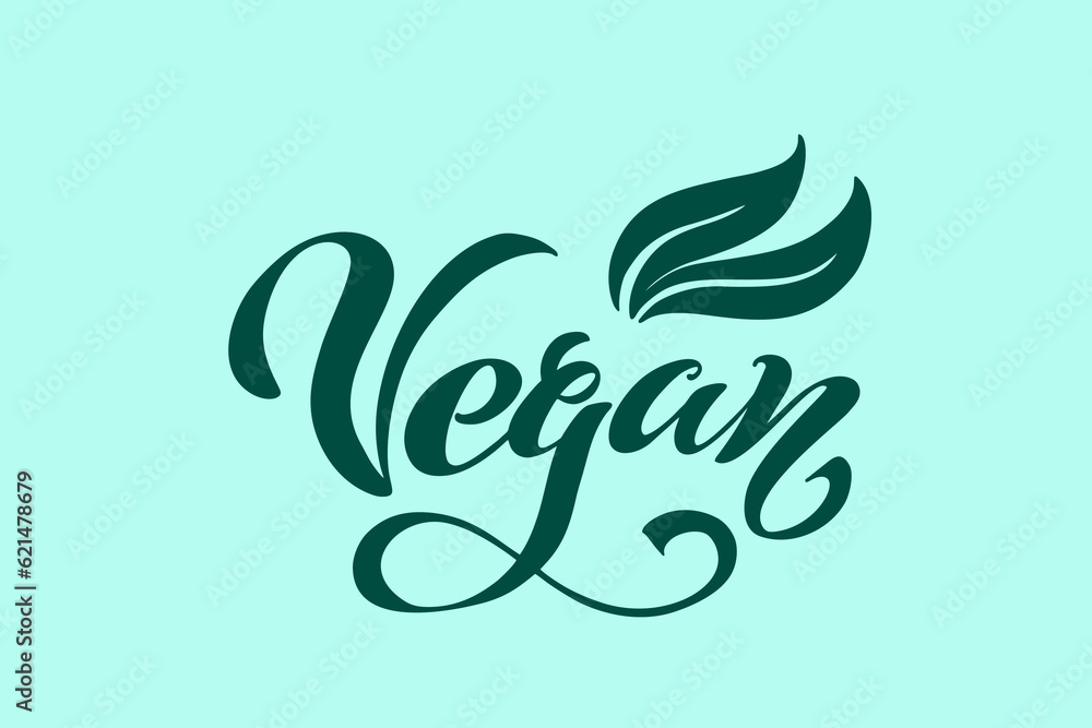 Obraz premium Vegan. Handwritten lettering for restaurant, cafe menu. Vector elements for labels. Vector illustration, food design.