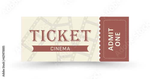 Retro vintage cinema ticket with stub, template. Vector illustration