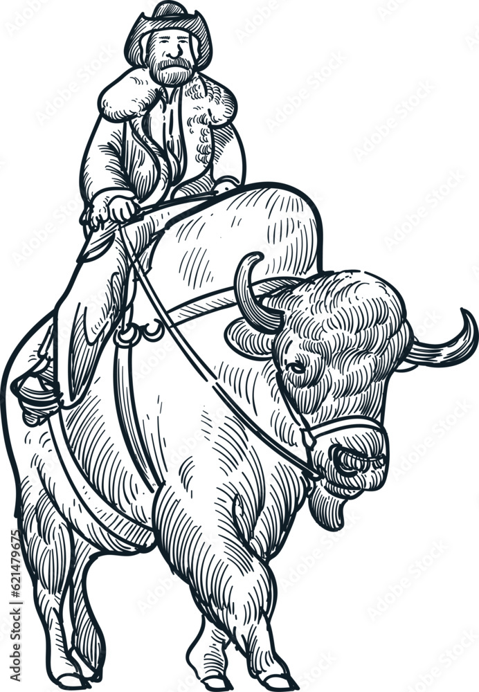 custom made wallpaper toronto digitalVintage hand drawn sketch of old cowboy ride a bison