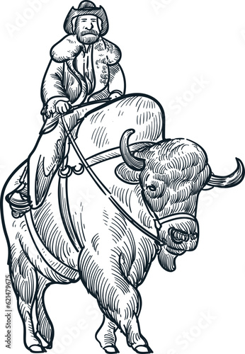 Wallpaper Mural Vintage hand drawn sketch of old cowboy ride a bison Torontodigital.ca