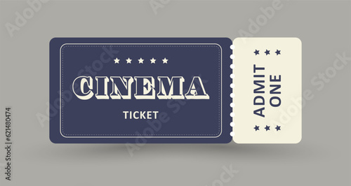Retro vintage cinema ticket with stub, template. Vector illustration