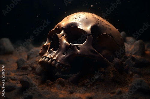Photo halloween concept scary human skull in witch halloween costumegenerative ai