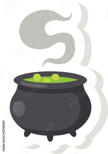 illustration boiling cauldron with magic potion sticker icon