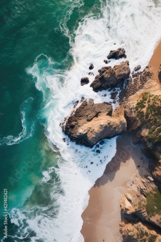 Aerial view of the seafront rocks, AI generated Image