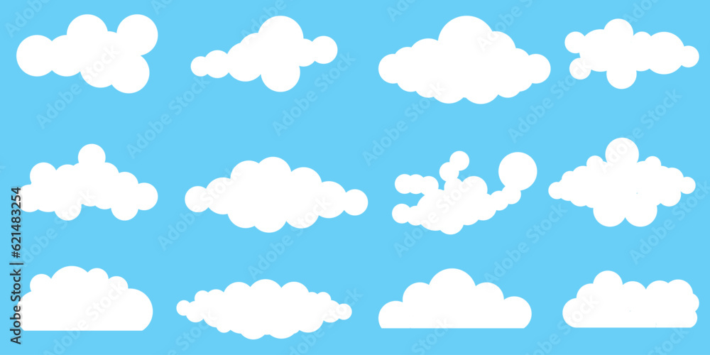 Set of white clouds on a blue background. Set of white clouds on a blue background.