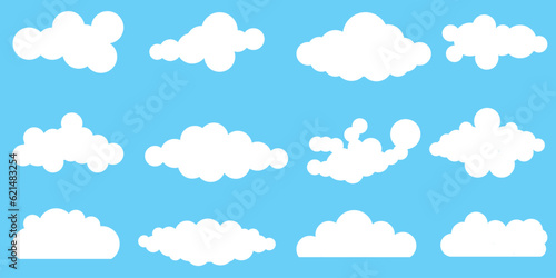 Set of white clouds on a blue background.