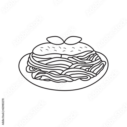 Hand drawn Kids drawing Cartoon Vector illustration bolognese sauce pasta spaghetti icon Isolated on White Background