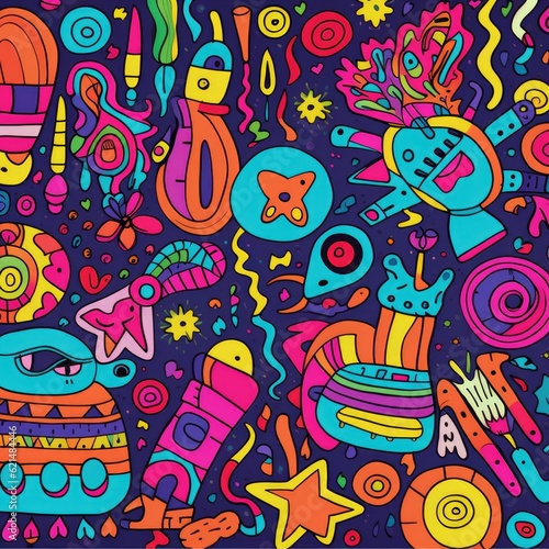 Fun doodle colorful background, AI generated Image