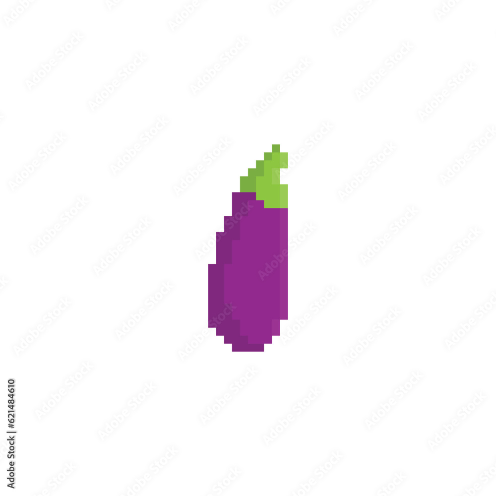  eggplant icon 8 bit, pixel art icon  for game  logo. 