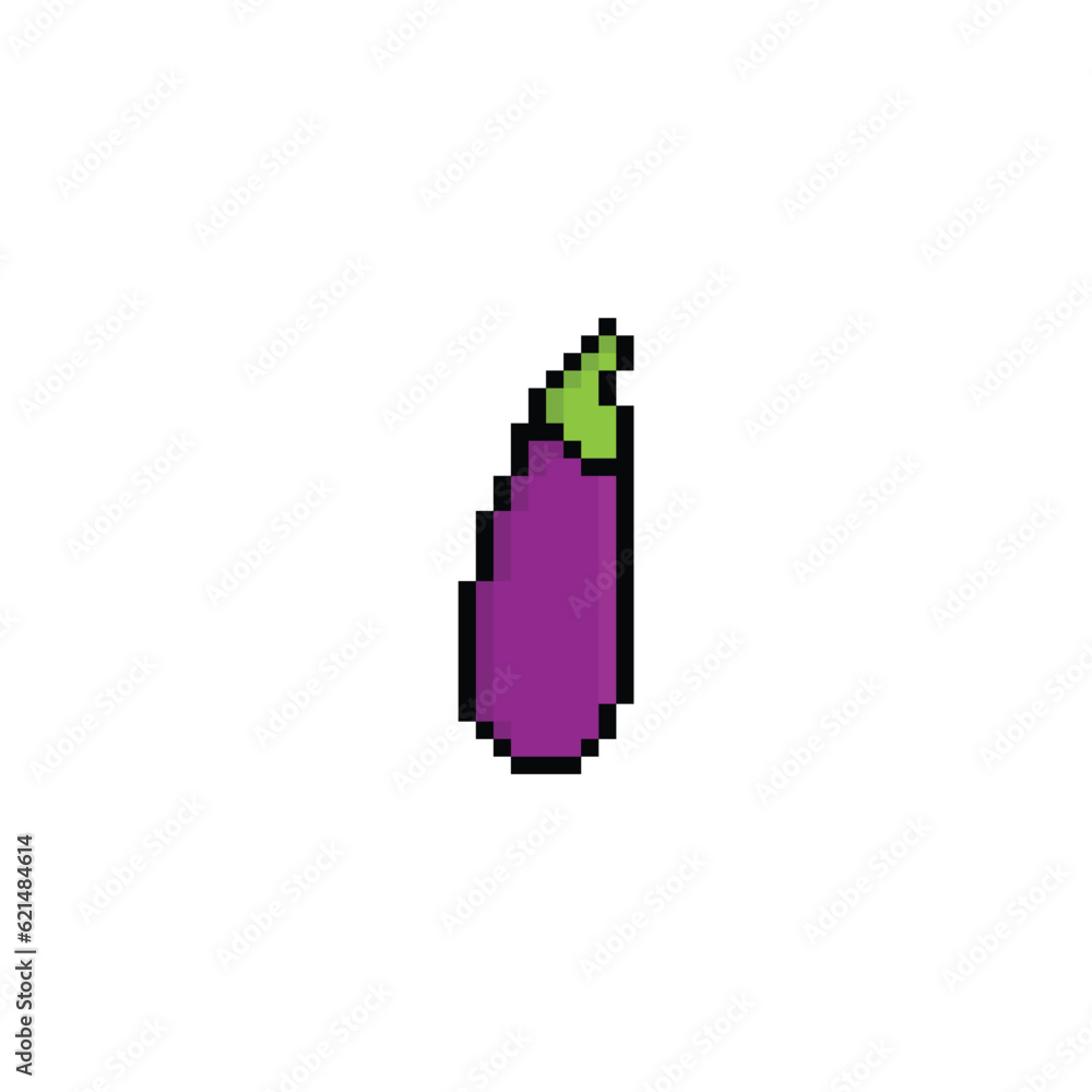  eggplant icon 8 bit, pixel art icon  for game  logo. 