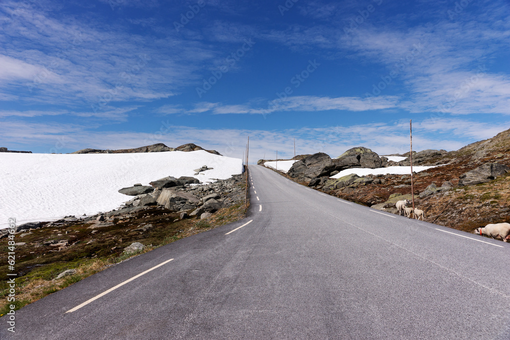 Sognefjellet mountain road in Norway. Sognefjellsvegen - The National Tourist Route. RV 55 Sognefjellet mountain road in Norway. Sognefjellsvegen - The National Tourist Route. RV 55