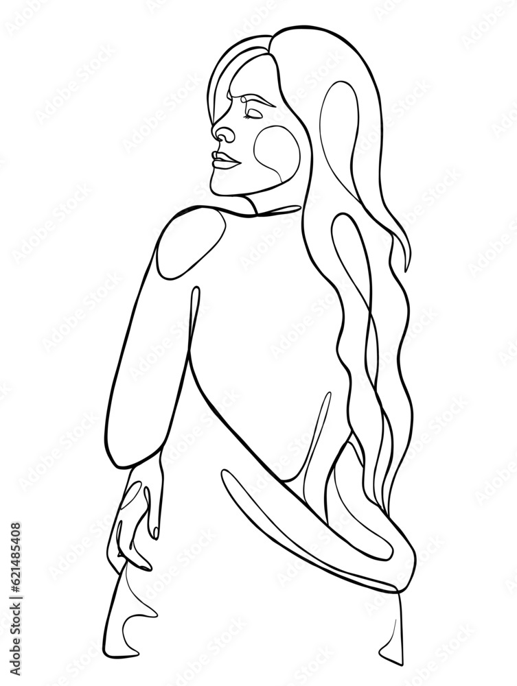 Continuous one line drawing of minimalist woman. Vector illustration. Continuous one line drawing of minimalist woman. Vector illustration.