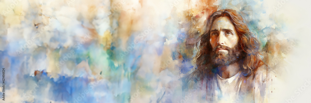 Portrait of Jesus Christ on abstract grunge background. Digital painting with copy space for text or image Portrait of Jesus Christ on abstract grunge background. Digital painting with copy space for text or image