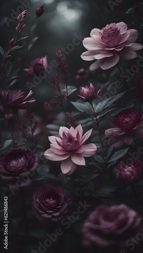 Dark Moody Pink Flowers In A Gloomy Setting