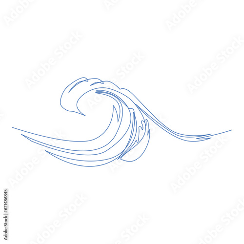 Sea wave one line. Vector drawing on a white background.
