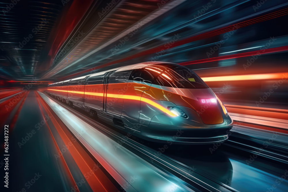 Futuristic Design High Speed Train Motion extreme closeup. Generative AI Futuristic Design High Speed Train Motion extreme closeup. Generative AI