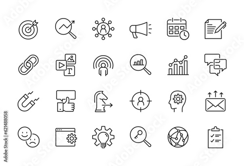 Obraz na plátně SEO marketing for Business management related icon set - Editable stroke, Pixel