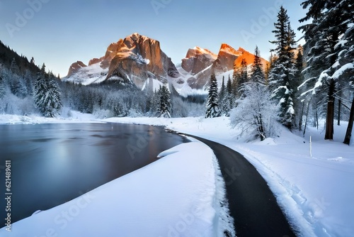 landscape with snow covered mountains generated Ai.