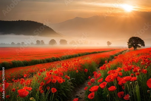 field of poppies generated Ai.