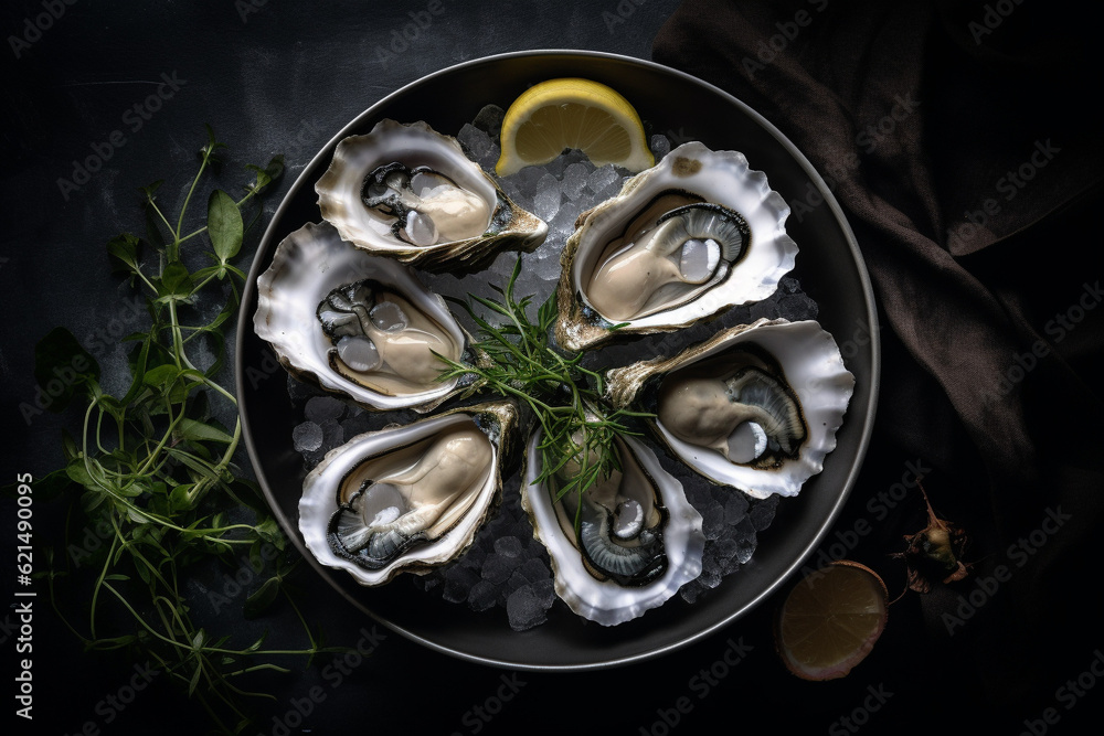A plate of fresh oyster generative AI
