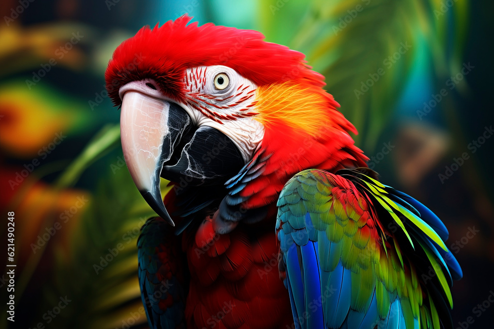 Macaw parrot in bright colors. Generative AI Macaw parrot in bright colors. Generative AI