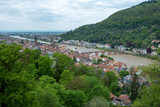 Germany, aerial view of Heidelberg traditional city next to Neckar river and Old Bridge.