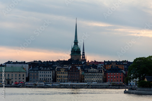 Stockholm old town with church spires during summer sunset
