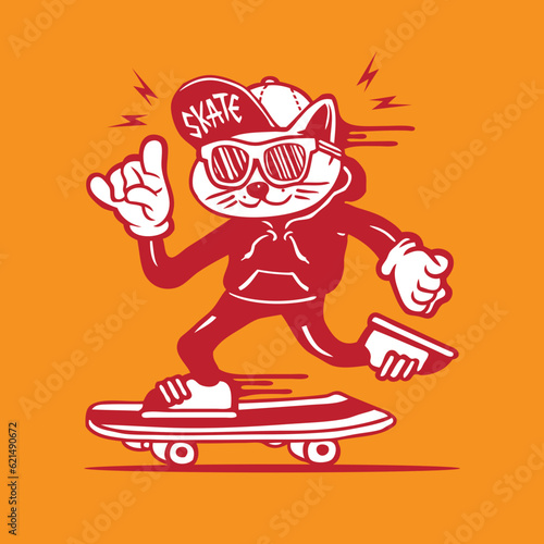 Cat Wearing Hoodie Skater Mascot Vector Character Design