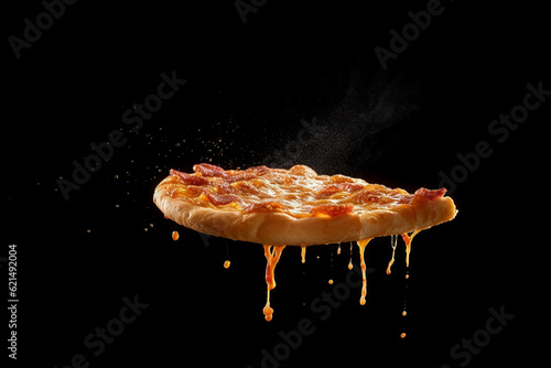 Levitation pizza on black background