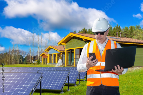 Man near solar power plant....