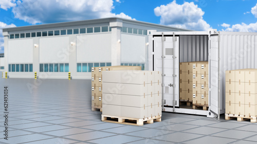 Sea container with boxes. T...