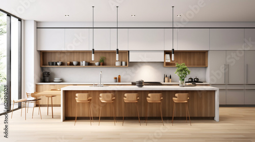 interior of a contemporary minimal kitchen generative ai