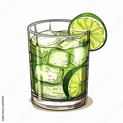 Caipirihna cocktail hand-drawn comic illustration. Caipirihna. Vector doodle style cartoon illustration