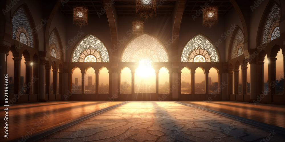 Obraz premium An empty, dark, high-ceilinged workshop with a water