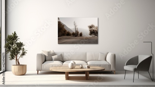 Minimalist Indoor Setting With Grandiloquent Landscape Wall Art photo