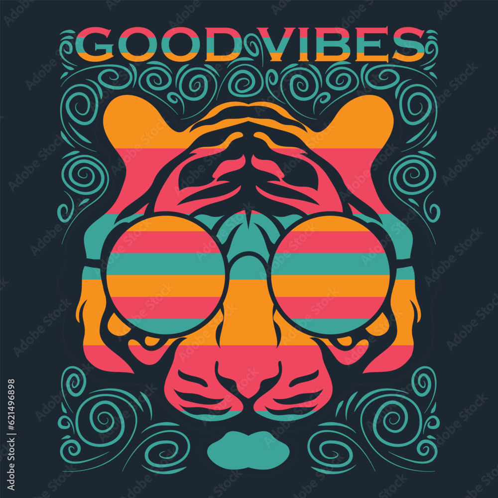 Tiger vector print design for t shirt and others. Animal face artwork
