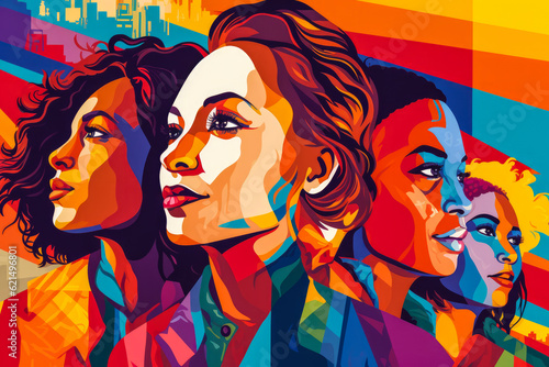 Artwork illustration  vector  banner or background depicting the lesbian community with diverse people. Generative AI.