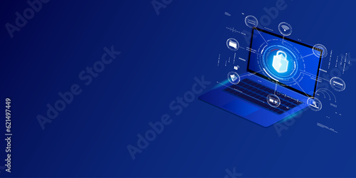 Cyber security digital technology concept. System privacy with padlock, network shield, password, wifi icon connection platform vector. 