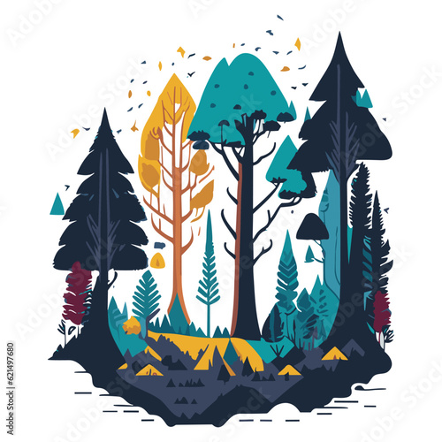 Forest clipart is used for print on demand designs, apparel, and home decor, allowing you to bring the beauty of nature into your products and create a captivating and serene atmosphere