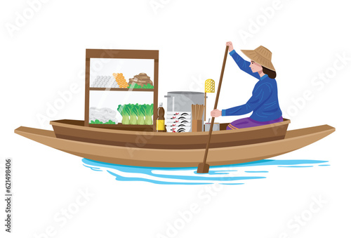 Cartoon character of Thai boat noodle vendor. Vector
