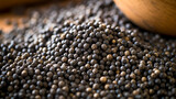 Schwarze Senfkörner sind winzig, rund und schwarz. Black mustard seeds are tiny, round, and black. Generative AI
