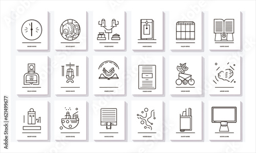Brochure line icons set. Flyer leaflets, catalogs,  open books, booklets, magazines, letterheads, and other polygraphy vector illustrations. Outline signs for print shop. All files Editable Stroke