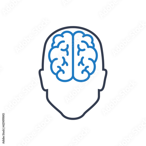 Icono inteligencia. Logo silueta de cabeza humana lineal con cerebro