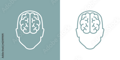 Icono inteligencia. Logo silueta de cabeza humana lineal con cerebro