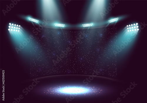 Spotlights. Scene for presentation illuminated by spotlights. Vector illustration.