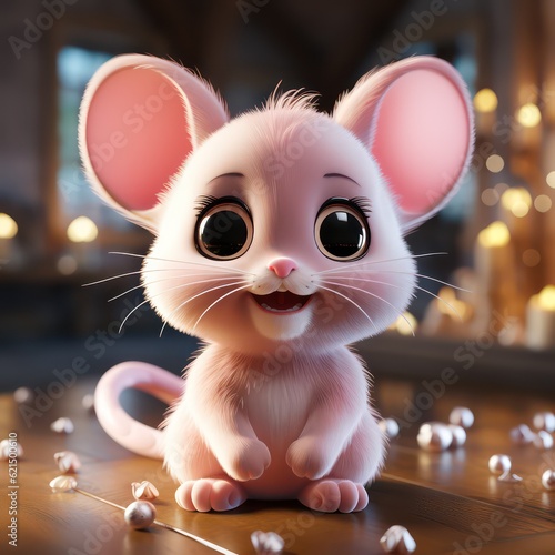 Adorable Baby Mouse in Pink Delightful Cartoon Illustration of a Cute and Charming Little Character