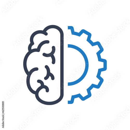Icono inteligencia artificial. Logo silueta de cerebro con engranaje lineal