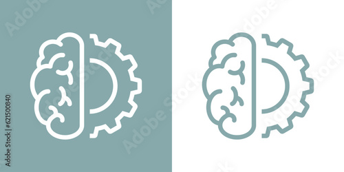 Icono inteligencia artificial. Logo silueta de cerebro con engranaje lineal