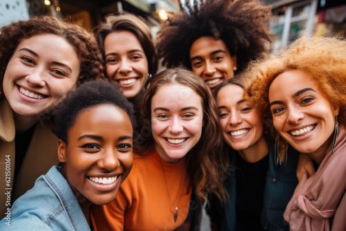 Group of women friends smiling for selfie picture at camera - Happy people having fun together celebrating outside © sirisakboakaew