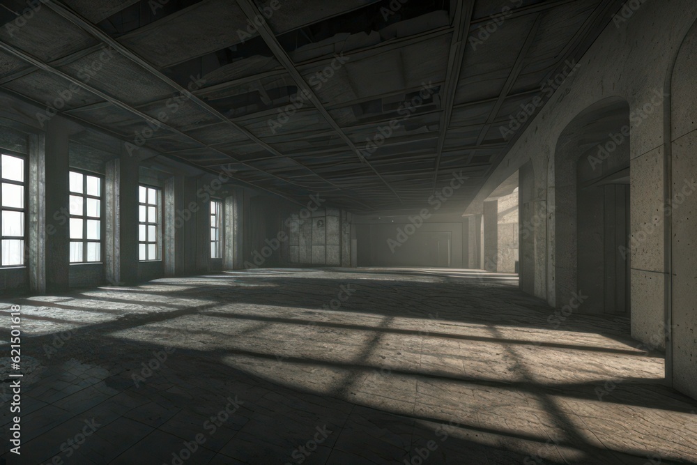 Interior of a building in post-apocalyptic world